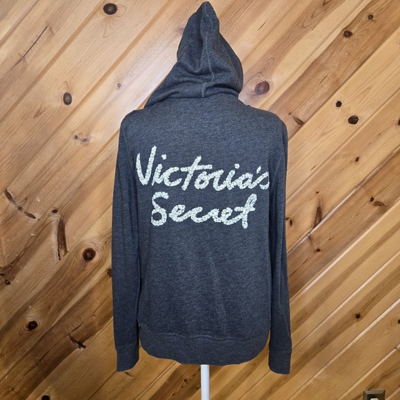 Victorias Secret‎ Gray Supermodel Zip Hoodie Sequin Logo Small '16 Angel Wing - Picture 1 of 7